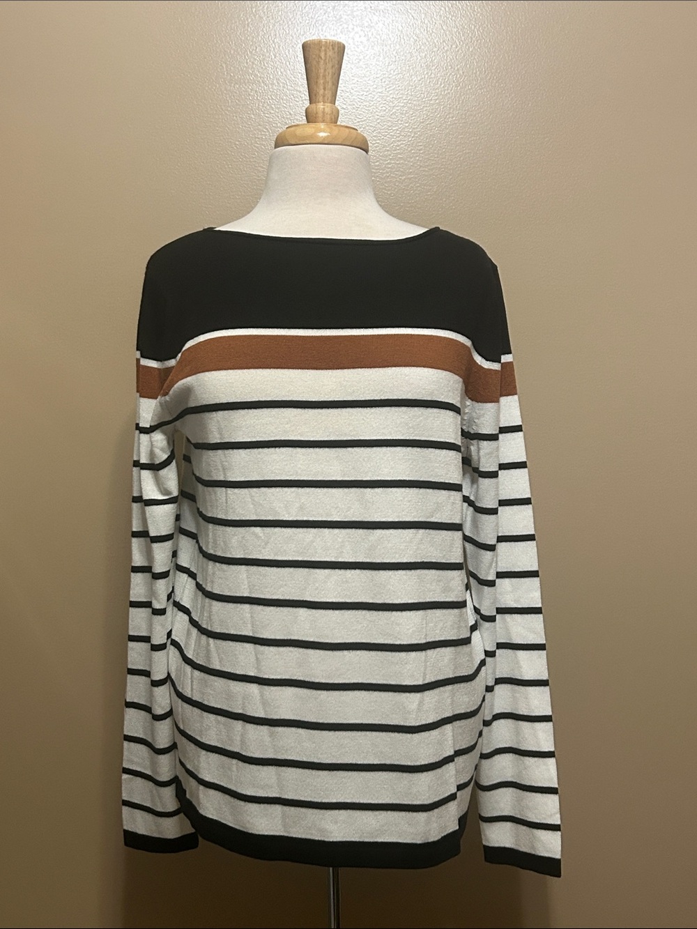 Pulse Black White & Brown Striped Long-Sleeve Top